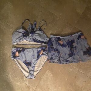 Blue and White Tie-Dye Bikini Set